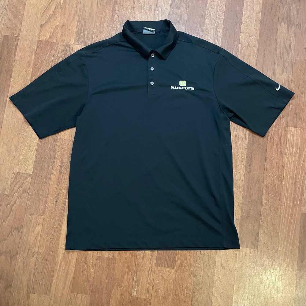 Nike Golf Mens Dri-Fit Polo Shirt Black Hustler Logo Short Sleeve Size Large